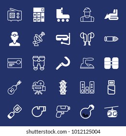 Equipment filled and outline vector icon set on navy background
