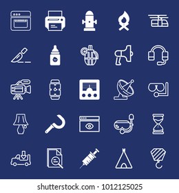 Equipment filled and outline vector icon set on navy background