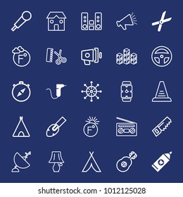 Equipment filled and outline vector icon set on navy background