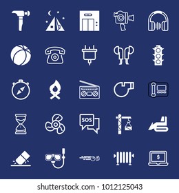 Equipment filled and outline vector icon set on navy background