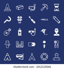 Equipment filled and outline vector icon set on navy background