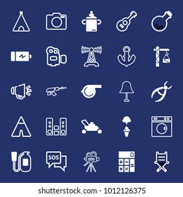 Equipment filled and outline vector icon set on navy background