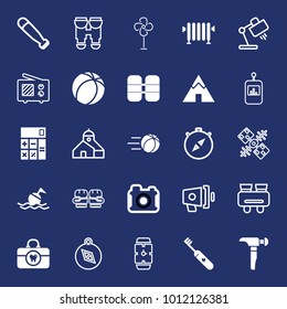 Equipment filled and outline vector icon set on navy background