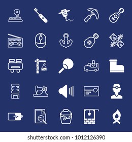 Equipment filled and outline vector icon set on navy background