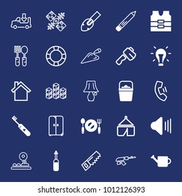 Equipment filled and outline vector icon set on navy background