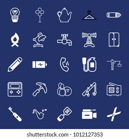 Equipment filled and outline vector icon set on navy background