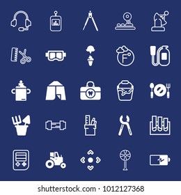 Equipment filled and outline vector icon set on navy background