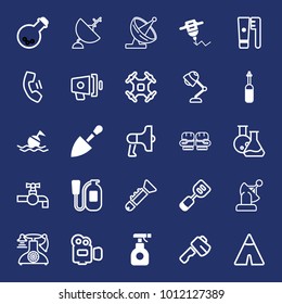Equipment filled and outline vector icon set on navy background