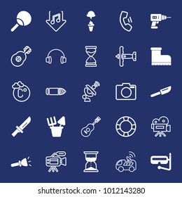 Equipment filled and outline vector icon set on navy background