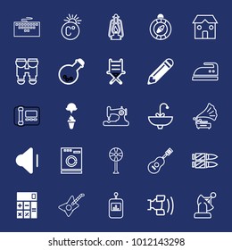 Equipment filled and outline vector icon set on navy background