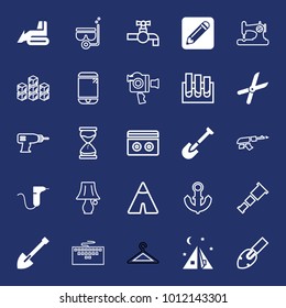 Equipment filled and outline vector icon set on navy background