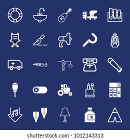 Equipment filled and outline vector icon set on navy background