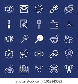 Equipment filled and outline vector icon set on navy background