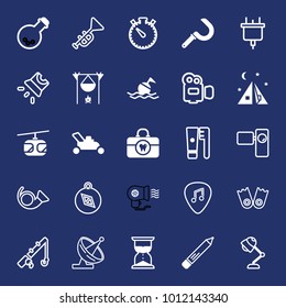 Equipment filled and outline vector icon set on navy background