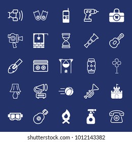 Equipment filled and outline vector icon set on navy background