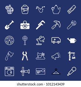 Equipment filled and outline vector icon set on navy background