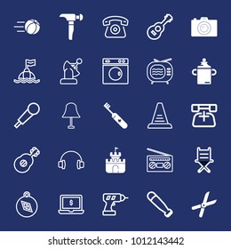 Equipment filled and outline vector icon set on navy background