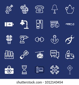 Equipment filled and outline vector icon set on navy background