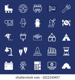 Equipment filled and outline vector icon set on navy background