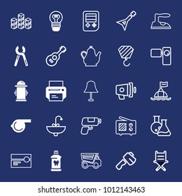 Equipment filled and outline vector icon set on navy background