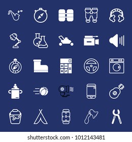 Equipment filled and outline vector icon set on navy background