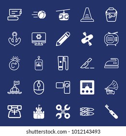Equipment filled and outline vector icon set on navy background