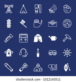 Equipment filled and outline vector icon set on navy background