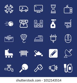 Equipment filled and outline vector icon set on navy background