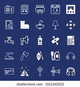 Equipment filled and outline vector icon set on navy background