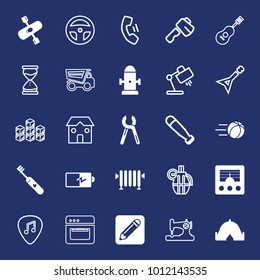 Equipment filled and outline vector icon set on navy background