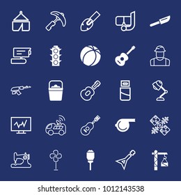 Equipment filled and outline vector icon set on navy background