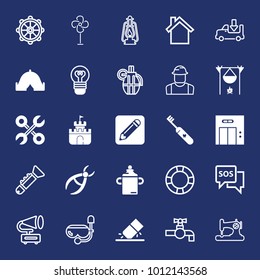 Equipment filled and outline vector icon set on navy background