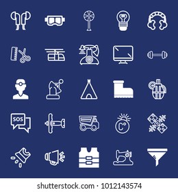 Equipment filled and outline vector icon set on navy background