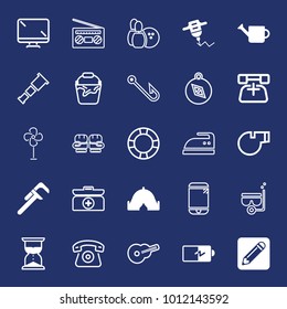 Equipment filled and outline vector icon set on navy background