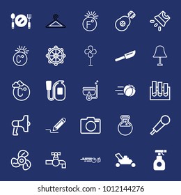 Equipment filled and outline vector icon set on navy background