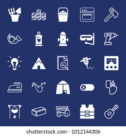 Equipment filled and outline vector icon set on navy background