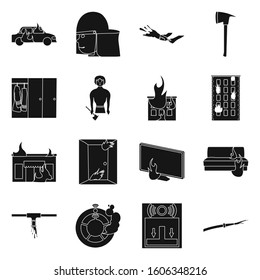 Equipment for firefighting vector black icon set.Vector isolated illustration fireman service.Icon set equipment fireman .