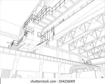 Equipment for heating system on white background, interior view. Vector illustration