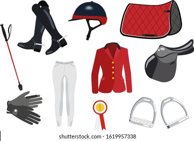 Equipment for the horse jumping - colored set on white background