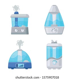 Equipment humidify air vector cartoon icon set.Vector isolated illustration device of climate comfort .Icon set of humidify air for climate .