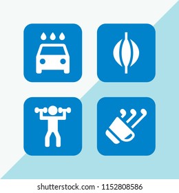 equipment icon. 4 equipment set with boxing bag, washer, gym and golf vector icons for web and mobile app