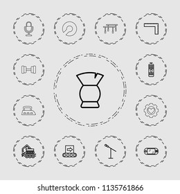 Equipment icon. collection of 13 equipment outline icons such as ruler, brush, microphone, cargo crane, remote control. editable equipment icons for web and mobile.