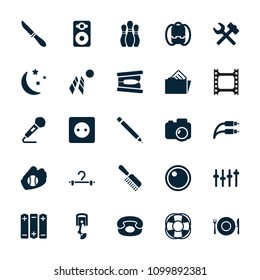 Equipment icon. collection of 25 equipment filled icons such as plug socket, backpack, wrench hummer, fan, speaker. editable equipment icons for web and mobile.