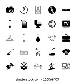 Equipment icon. collection of 25 equipment filled and outline icons such as level ruler, shovel, pitchfork, tv, arm lever. editable equipment icons for web and mobile.