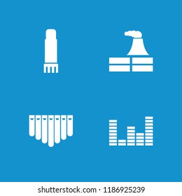 Equipment icon. collection of 4 equipment filled icons such as factory, glue pen, equalizer. editable equipment icons for web and mobile.