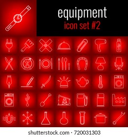 Equipment. Icon set 2. White line icon on red gradient backgrpund.
