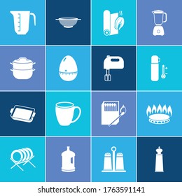 Equipment Icon Set And Gas Burning With Blender, Mug And Water Jug. Smoothie Related Equipment Icon Vector For Web UI Logo Design.