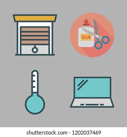 equipment icon set. vector set about laptop, handcraft, thermometer and garage icons set.