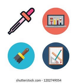 equipment icon set. vector set about notebook, laptop, paint brush and droppers icons set.