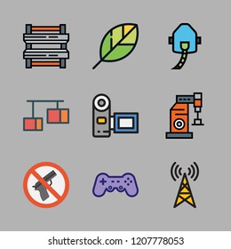 equipment icon set. vector set about oxygen, lamp, gamepad and industrial robot icons set.